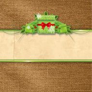 Holly Christmas Gifts Banner On Burlap Background N2