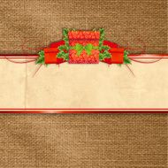 Holly Christmas Gifts Banner On Burlap Background N3