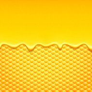 Glossy yellow background with honeycomb and sweet honey drips