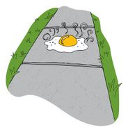 Egg on a sidewalk