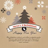 Burlap kitschy vintage Christmas greeting design with trees