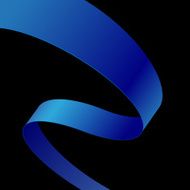 Blue fabric curved ribbon on black background N2