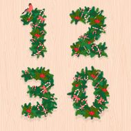 Christmas festive wreath numbers 1 2 3 0 Wooden background