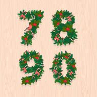 Christmas festive wreath numbers 7 8 9 0 Wooden background