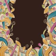 Floral bright hand drawn framing with curls on brown background