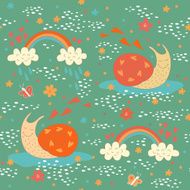 Seamless pattern with two cute snails