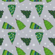 cute pattern of different Christmas trees with ornaments and snowflakes N2