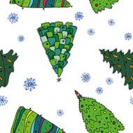 cute pattern of different Christmas trees with ornaments and snowflakes N3