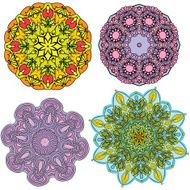 Set of colorful round ornaments kaleidoscope floral patterns