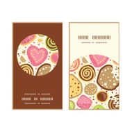 Vector colorful cookies vertical round frame pattern business cards set