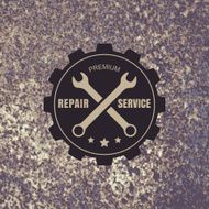 Car repair service label on rusty background Vector logo template N2