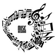 Simple single color music background with notes and clef N2