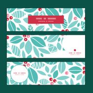 Vector christmas holly berries horizontal banners set pattern background