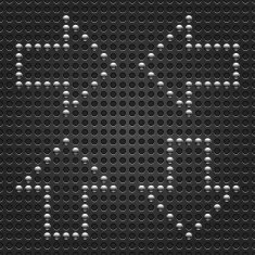 Arrow sign gray circle chrome metal shape black perforation texture