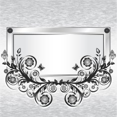 grunge metal background with frame and flower ornament