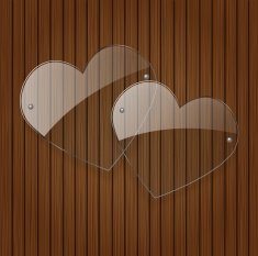 Vector two glass hearts over wooden background