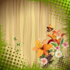 Wood background with lilies