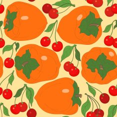 seamless pattern with persimmon and cherries