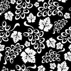 Seamless grape and leaf black ornament 281