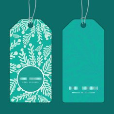 Vector emerald green plants vertical round frame pattern tags set N2