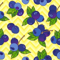 Blueberry seamless vector pattern on yellow background