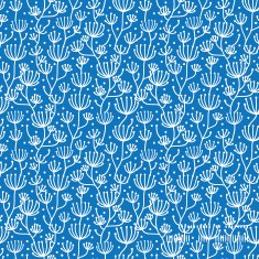 Vector blue white lineart plants horizontal frame seamless pattern background