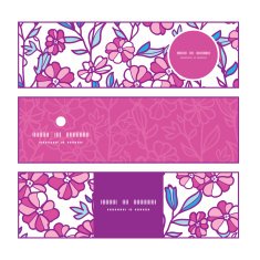 Vector vibrant field flowers horizontal banners set pattern background