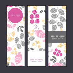 Vector abstract pink yellow and gray leaves vertical banners set N2