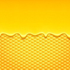 Glossy yellow background with honeycomb and sweet honey drips
