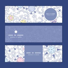 Vector ornamental abstract swirls horizontal banners set pattern background