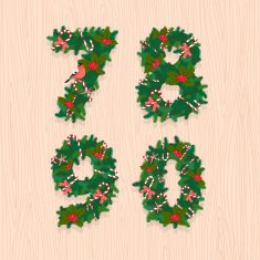 Christmas festive wreath numbers 7 8 9 0 Wooden background