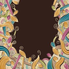 Floral bright hand drawn framing with curls on brown background