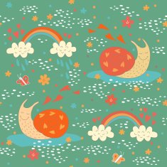 Seamless pattern with two cute snails