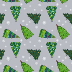 cute pattern of different Christmas trees with ornaments and snowflakes N2