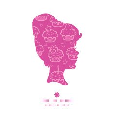 Vector colorful cupcake party girl portrait silhouette pattern frame N2