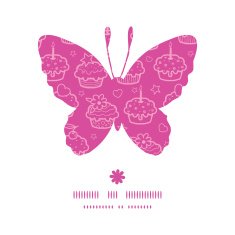 Vector colorful cupcake party butterfly silhouette pattern frame N2