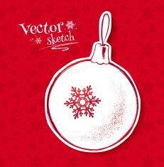Vintage sketch of Christmas ball on red background N2