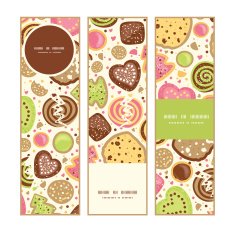 Vector colorful cookies vertical banners set pattern background