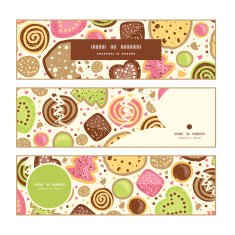Vector colorful cookies horizontal banners set pattern background