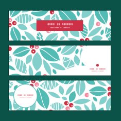 Vector christmas holly berries horizontal banners set pattern background