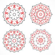 set of abstractcolor red and black floral pattern icon