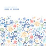 Vector cute snowmen horizontal frame seamless pattern background