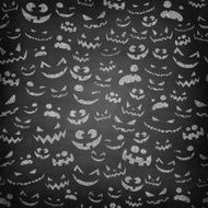 Halloween Faces on Chalkboard - Seamless Pattern