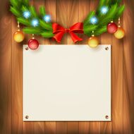 Vector Christmas garland on wooden wall
