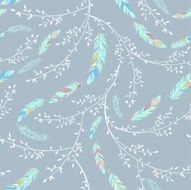 Seamless pattern with feathers and leaves N3