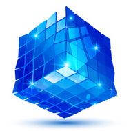 Plastic pixilated glossy 3d cybernetic model reflective blue cube