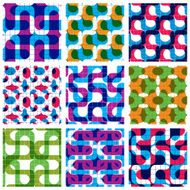Set of multicolored tiles geometric seamless patterns