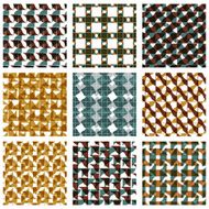 Set of multicolored tiles illusive seamless patterns