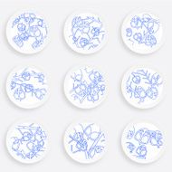 set of blue leaf plate pattern for design N2