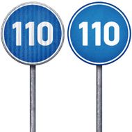 Two blue minimum speed limit 110 circular road signs